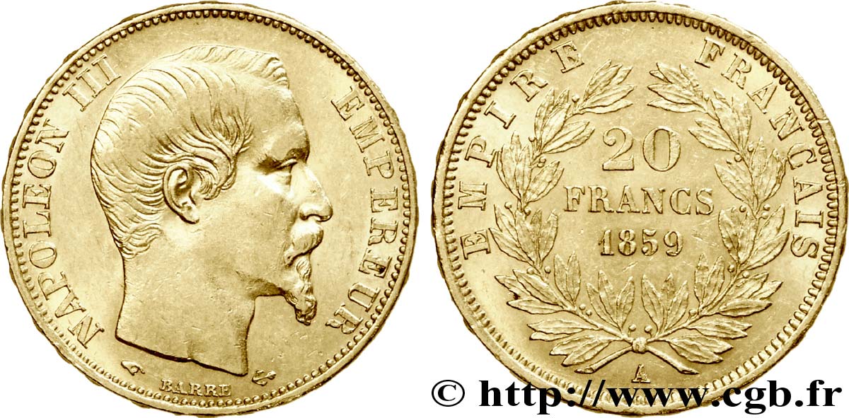 20 francs or Napoléon III, tête nue 1859 Paris F.531/15 AU 