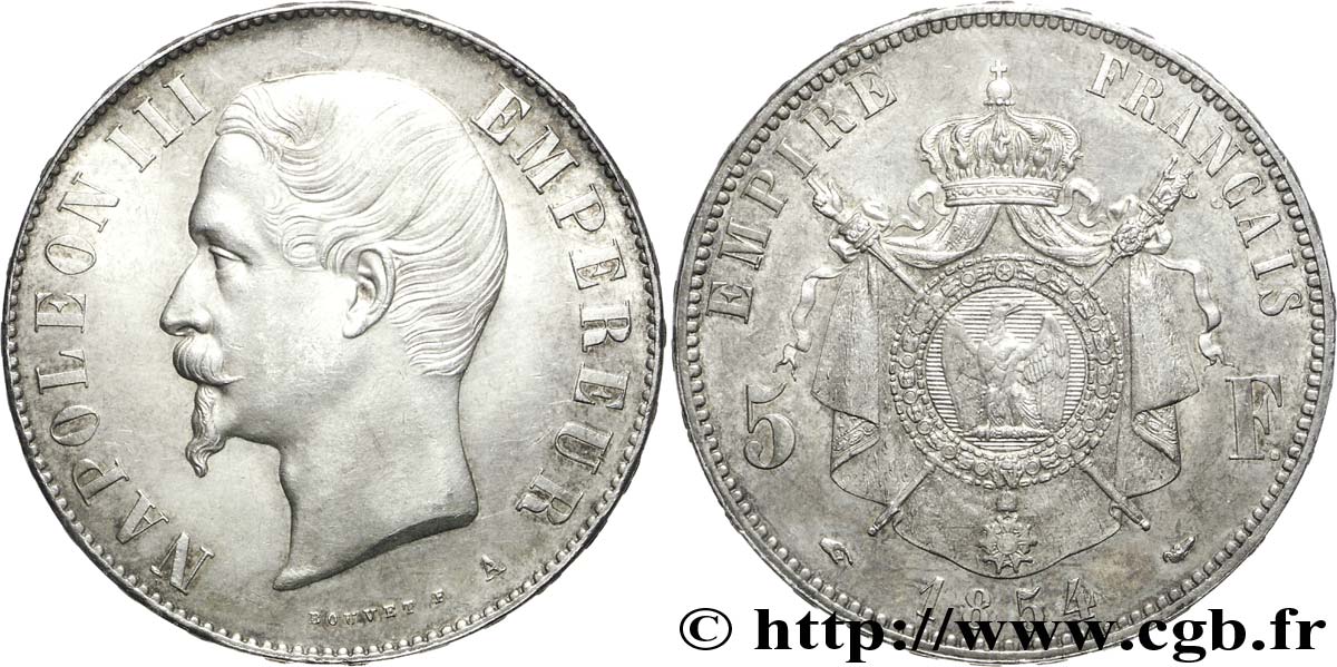 5 francs Napoléon III, tête nue 1854 Paris F.330/1 SUP 