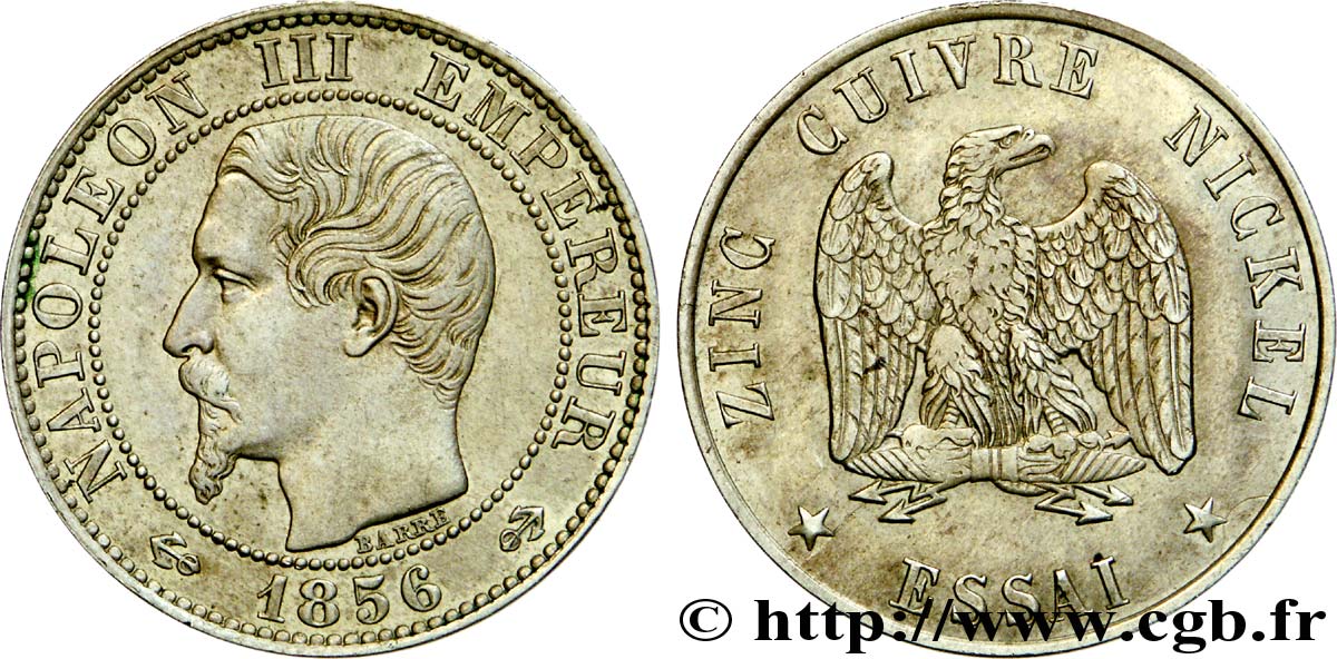Essai au module de cinq centimes Napoléon III, tête nue 1856  VG.3480  VZ 