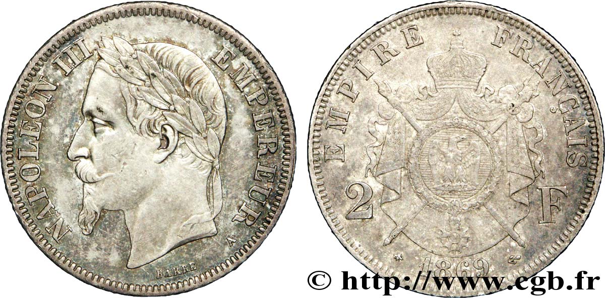 2 francs Napoléon III, tête laurée  1869 Paris F.263/10 SPL 