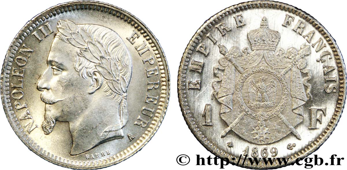 1 franc Napoléon III, tête laurée 1869 Paris F.215/14 SC 