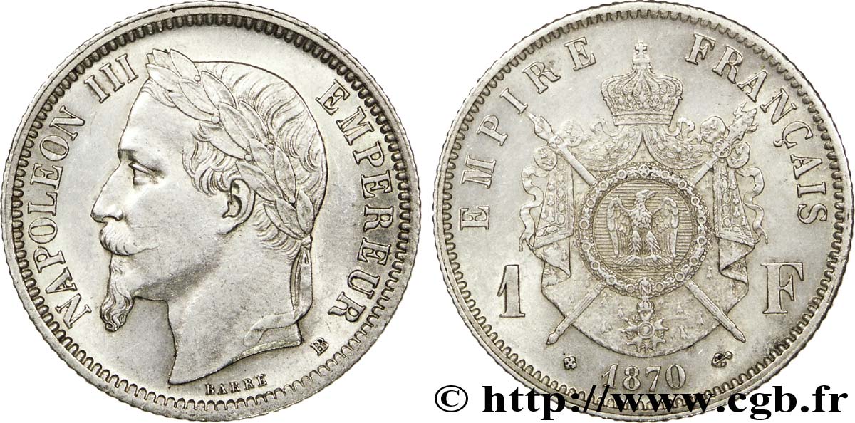1 franc Napoléon III, tête laurée 1870 Strasbourg F.215/16 EBC 