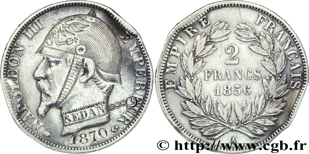 2 francs Napoléon III, tête nue, satirique 1856 Paris F.262/4 var. SS 