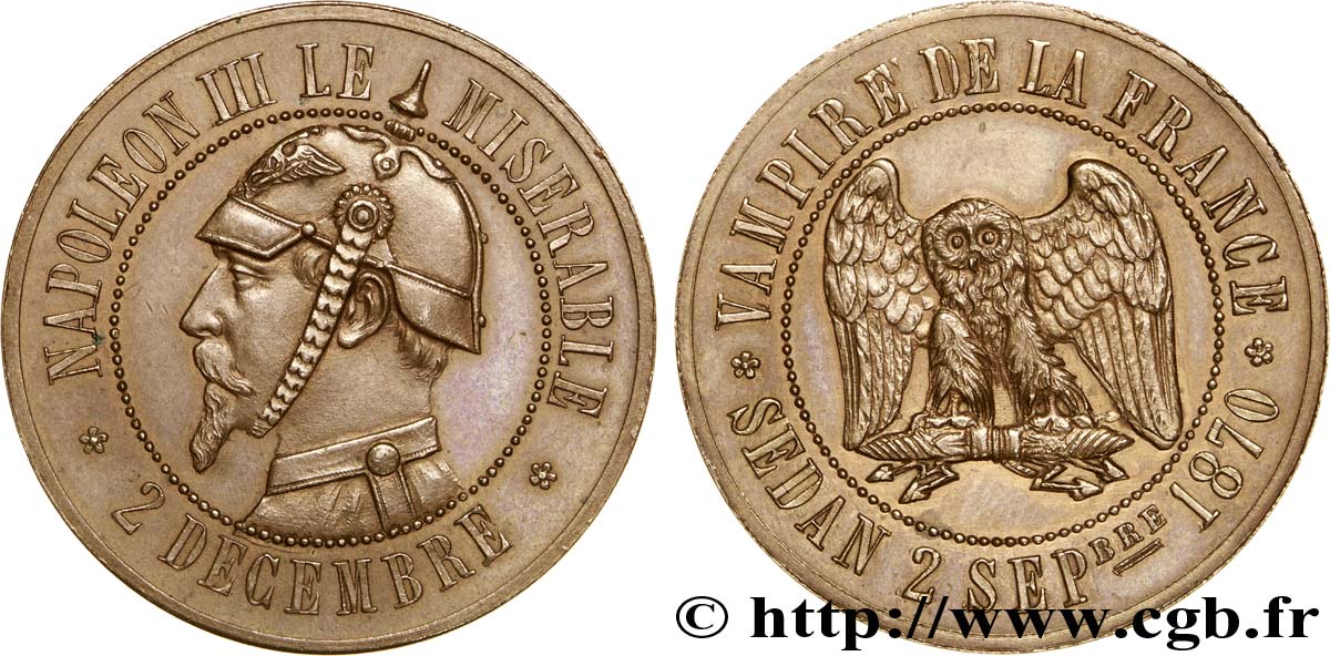 Monnaie satirique Br 32, module de 10 centimes 1870  Coll.35  AU 