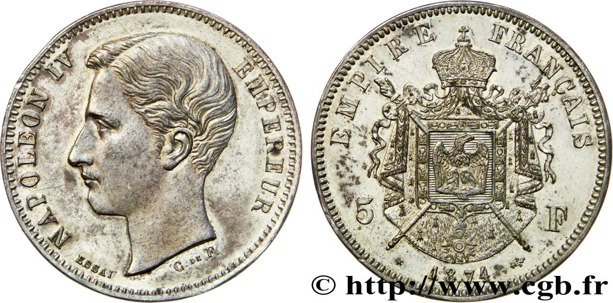 Essai de 5 francs en étain 1874 Bruxelles VG.3760  AU 
