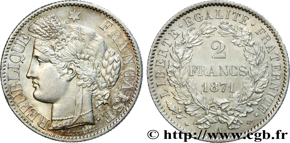 2 francs Cérès, avec légende 1871 Paris F.265/3 SUP 