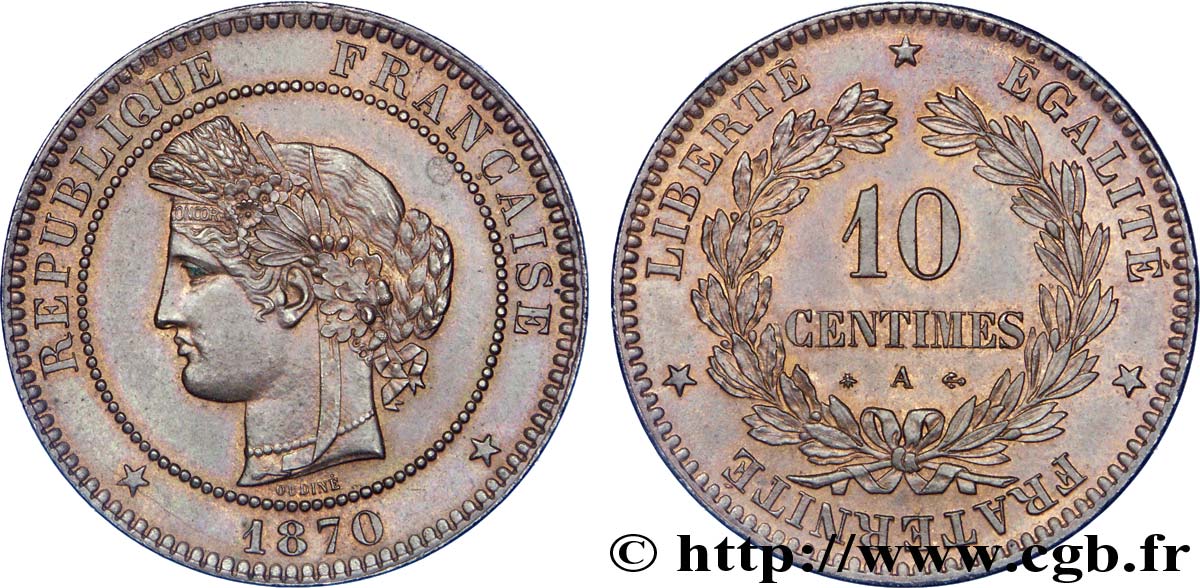 10 centimes Cérès, petit A 1870 Paris F.135/3 VZ 