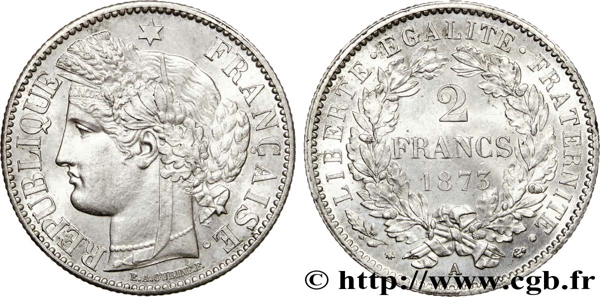2 francs Cérès, avec légende 1873  Paris F.265/10 SPL 