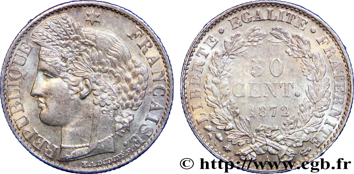 50 centimes Cérès, Troisième République 1872 Paris F.189/3 SUP 