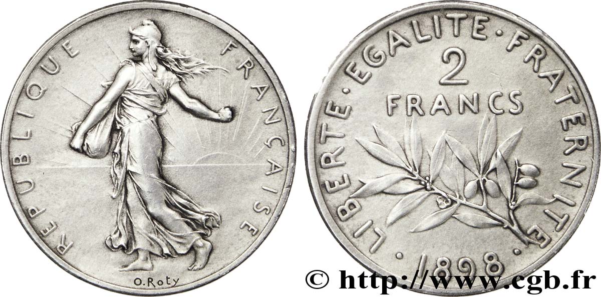 Piéfort 2 francs Semeuse, flan mat 1898 Paris VG.4324  AU 