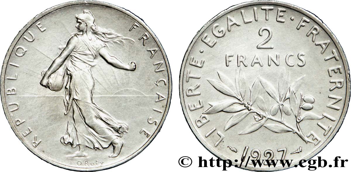 Essai-piéfort argent de 2 francs Semeuse 1927 Paris Maz.2572  SPL 