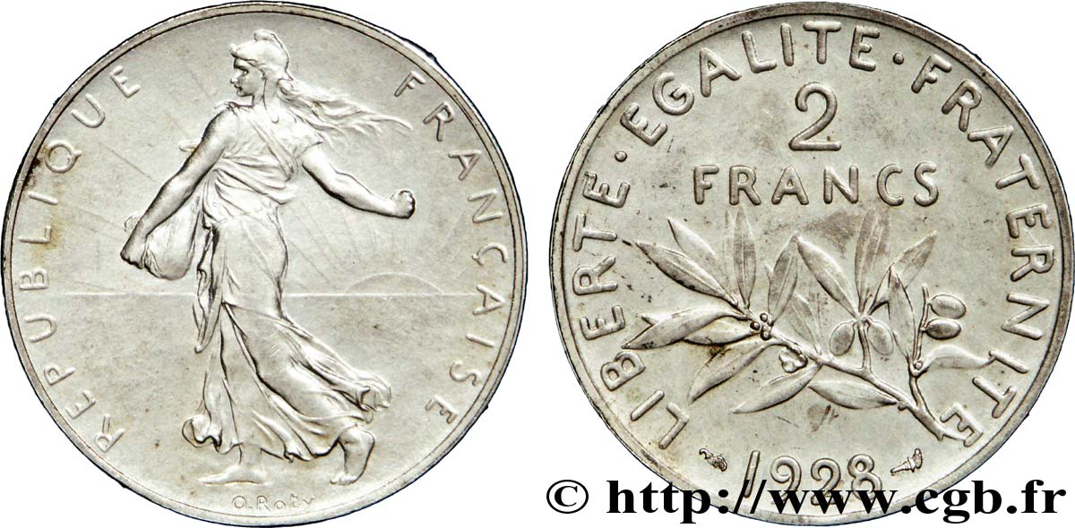 Piéfort argent de 2 francs Semeuse 1928 Paris Maz.2573  VZ 