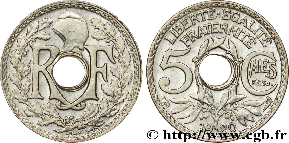 Essai de 5 centimes Lindauer en cupro-nickel 1920 Paris F.122/1 FDC 