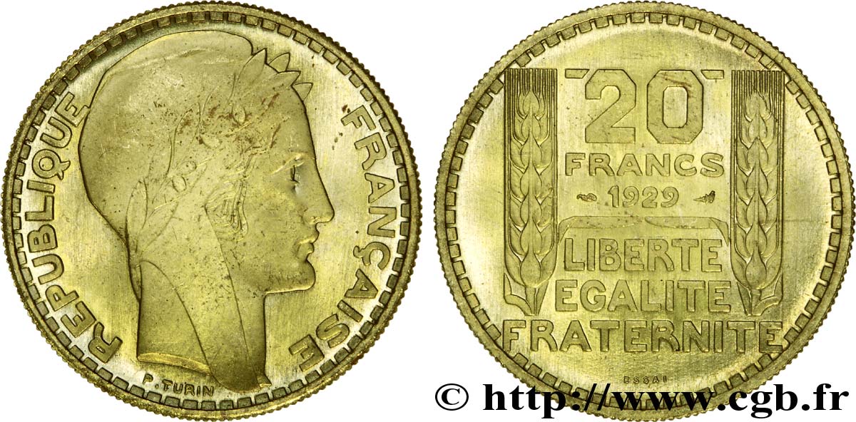 Essai de 20 francs Turin en bronze-aluminium 1929 Paris VG.5242  SC 