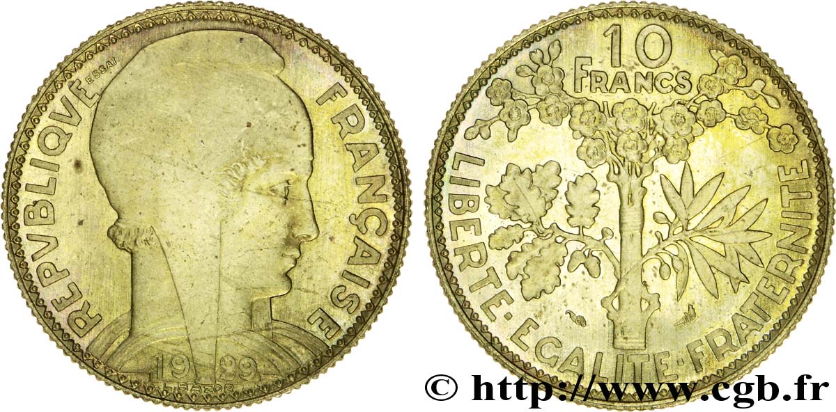 Essai de 10 francs par Bazor, concours de 1929 1929 Paris VG.5226 var. SPL 