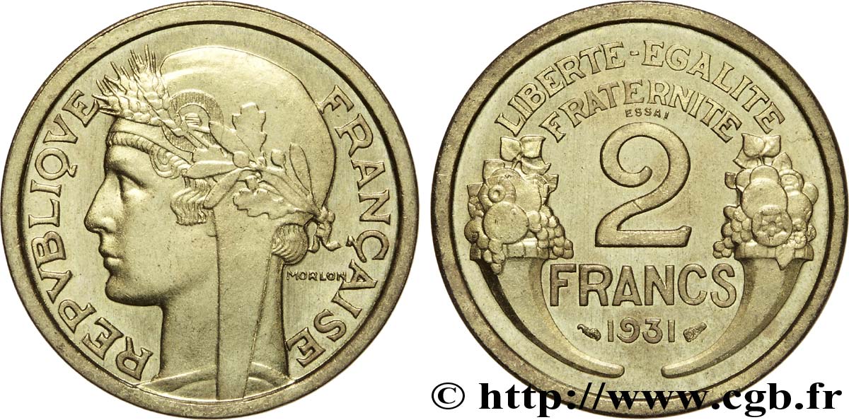 Essai-piéfort de 2 francs Morlon 1931 Paris VG.cf. 5299 note VZ 