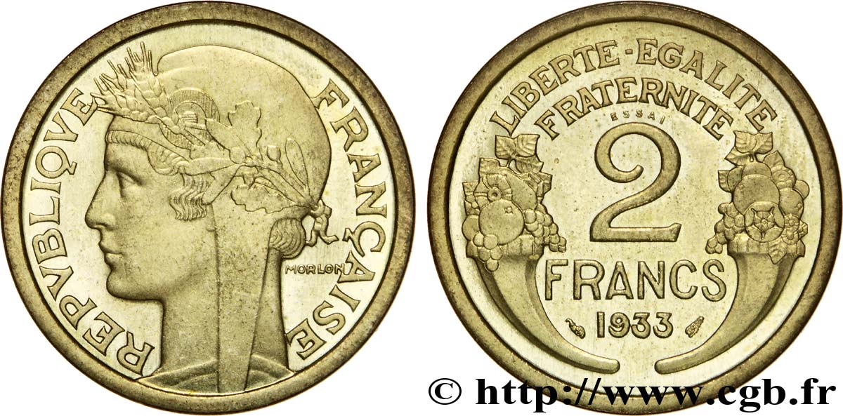 Essai de 2 francs Morlon, sans raisin 1933 Paris F.268/4 SPL 