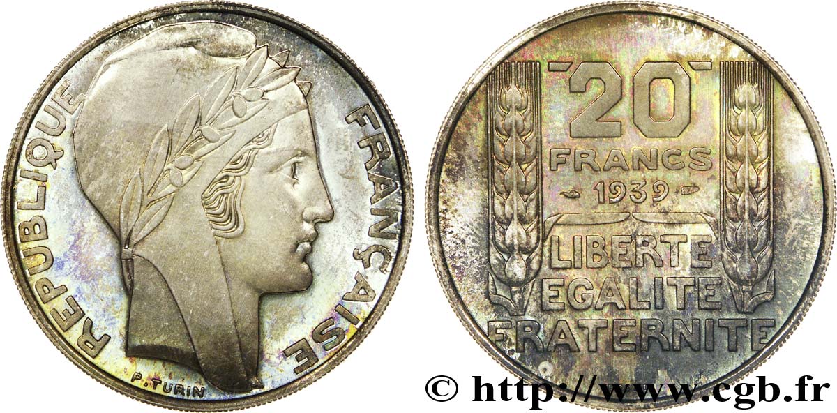 Essai de 20 francs Turin, poids moyen 1939 Paris G.853  FDC 