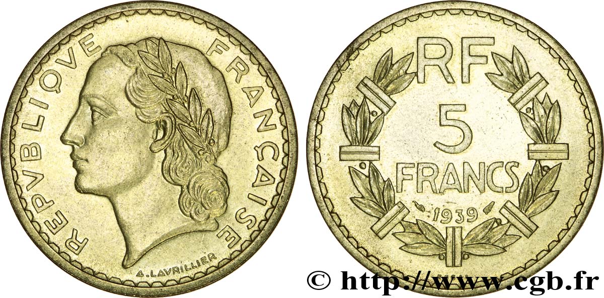 Pièce 5 Francs Lavrillier 1940 – Bronze-aluminium (SPL, Non Expertisée)