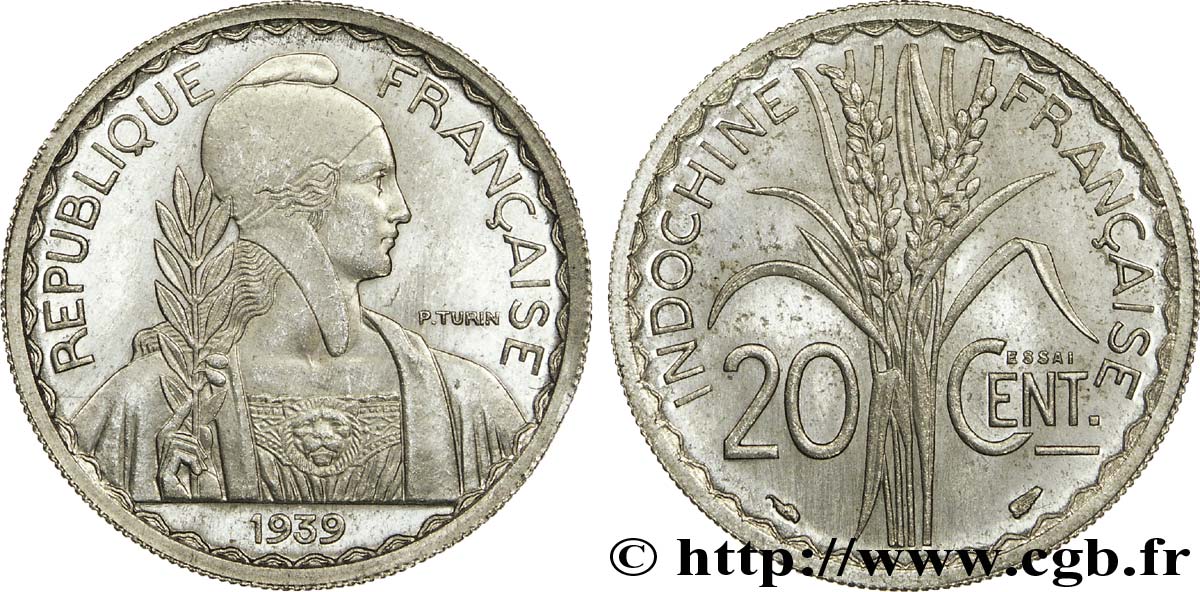 III REPUBLIC - INDOCHINA Essai de 20 centimes 1939 Paris MS 