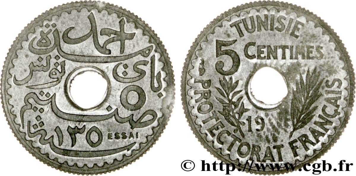 THIRD REPUBLIC - TUNISIA - FRENCH PROTECTORATE Essai de 5 centimes 19(31) Paris MS 