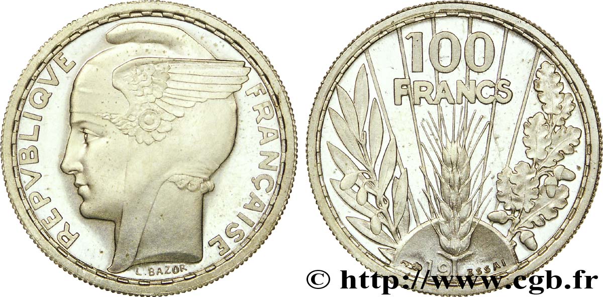 Préparation de la 5 francs Pétain, essai de Bazor en cupro-nickel, lourd, 4,5 g n.d. Paris VG.5238 var. FDC 