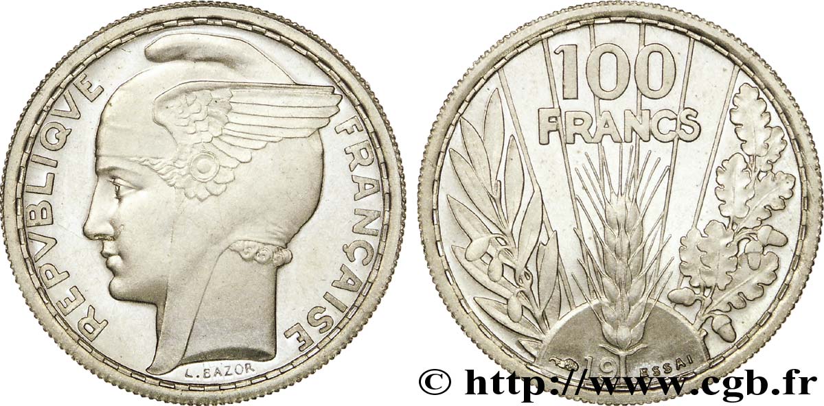 Préparation de la 5 francs Pétain, essai de Bazor en cupro-nickel, poids moyen, 4 g n.d. Paris VG.cf. 5238 var. MS 