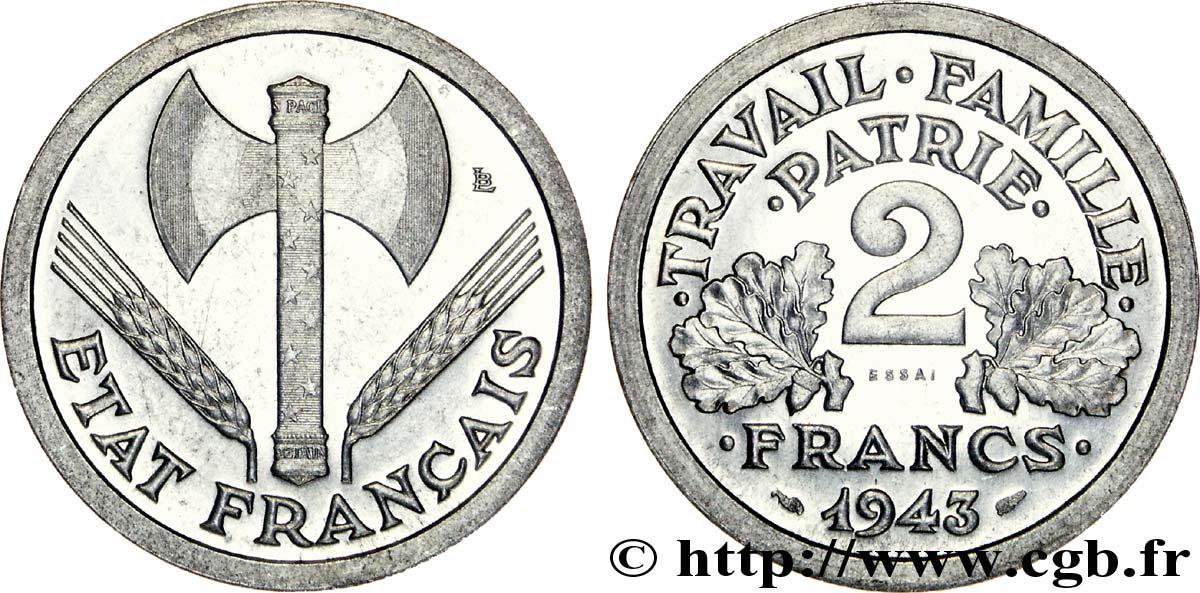 Essai de 2 francs Francisque 1943 Paris F.270/1 FDC 