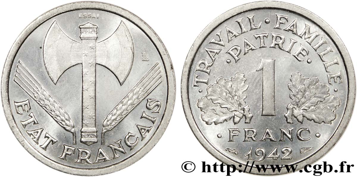 Essai de 1 franc Francisque lourde 1942 Paris F.222/1 FDC 