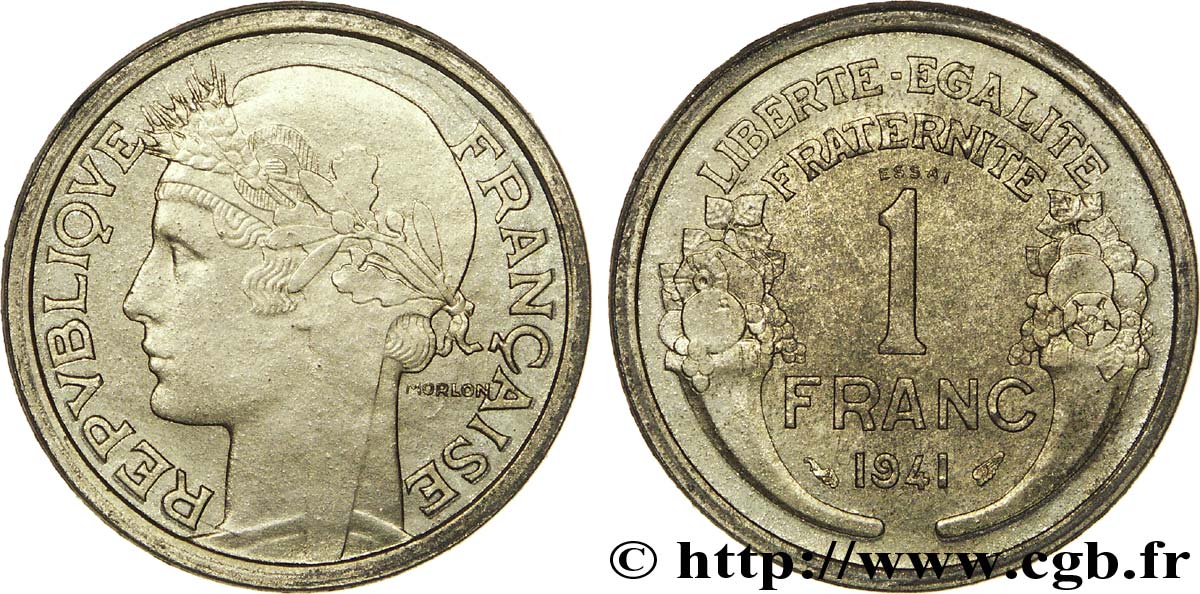 Essai de 1 franc Morlon en zinc 1941 Paris G.-  SC 