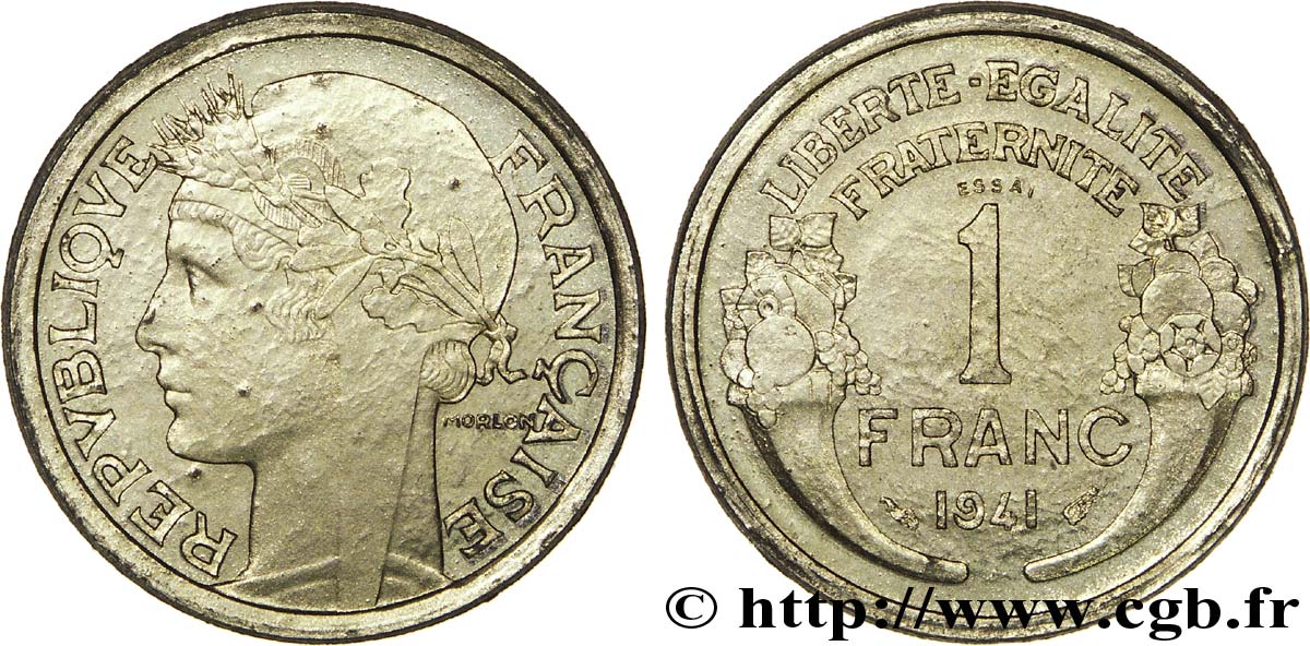 Essai de 1 franc Morlon en zinc 1941 Paris VG.-  EBC 