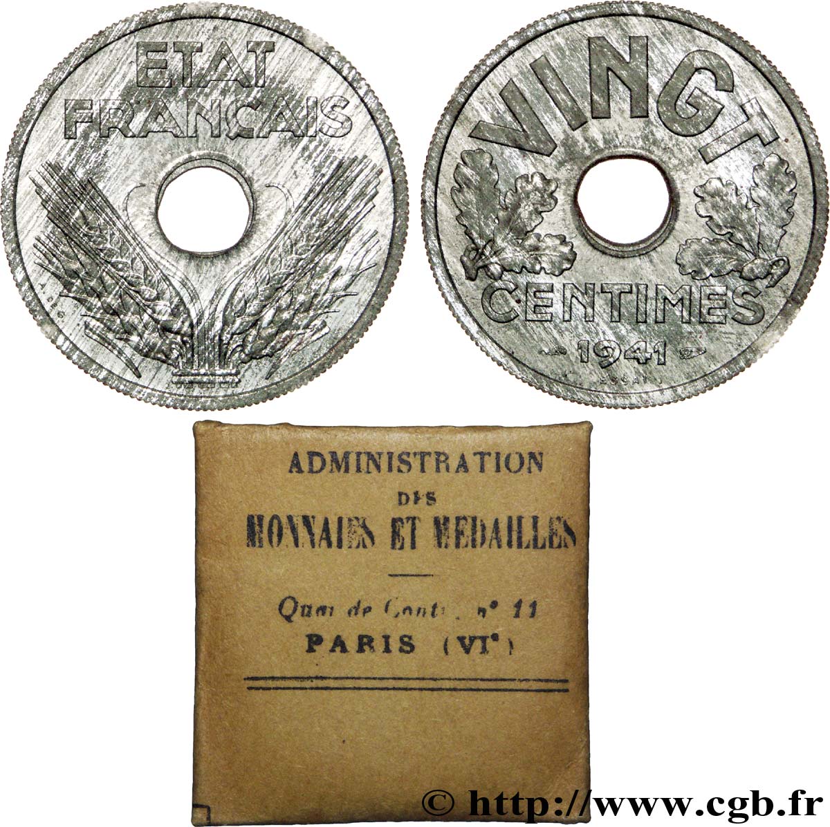 Essai de VINGT centimes État français 1941 Paris F.152/1 AU 