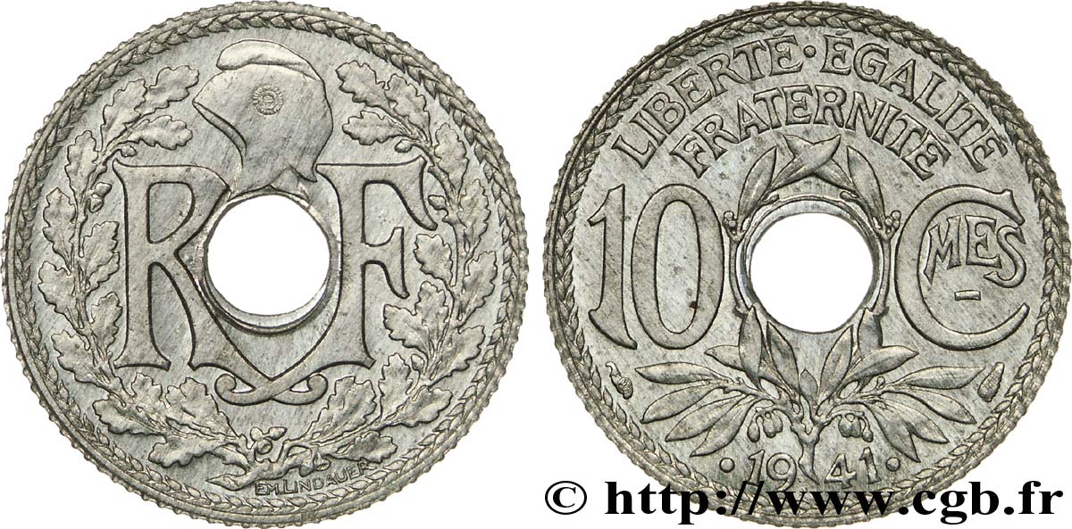 10 centimes Lindauer zinc, frappe courante 1941 Paris F.140/2 VZ 