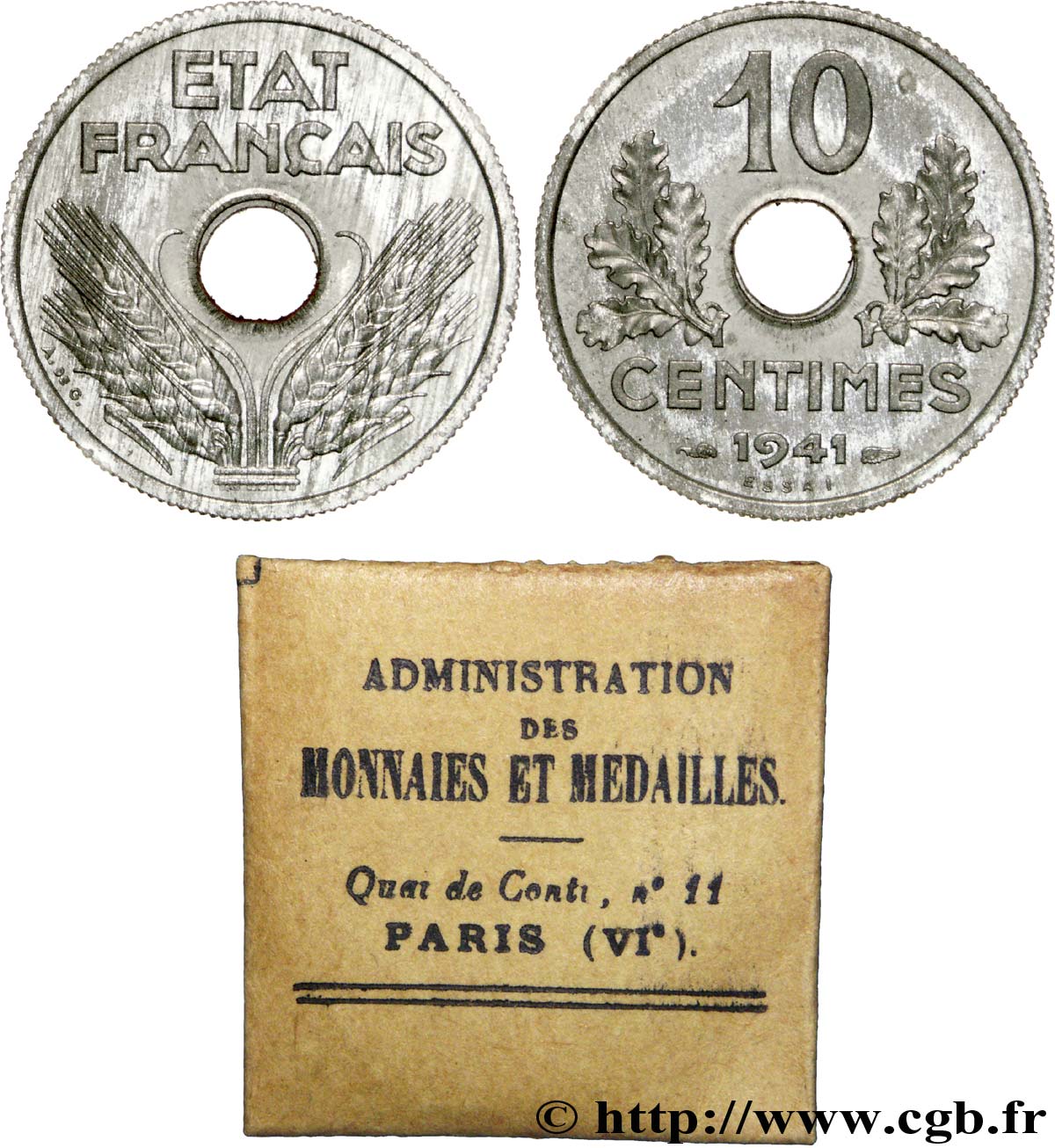 Essai de 10 centimes, État français, grand module 1941 Paris F.141/1 SUP 