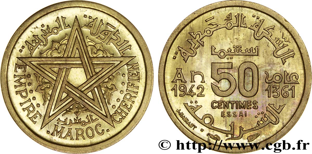 FRENCH STATE - MOROCCO UNDER FRENCH PROTECTORATE Essai de 50 centimes 1942 Paris ST 