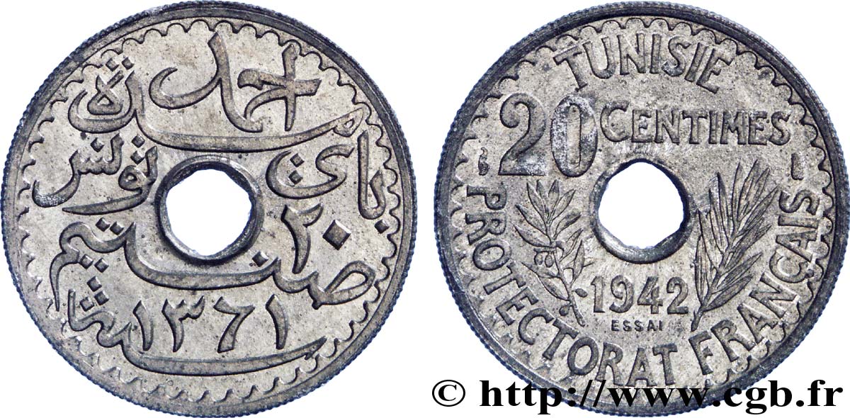 TUNISIA - FRENCH PROTECTORATE Essai de 20 centimes 1942 Paris MS 