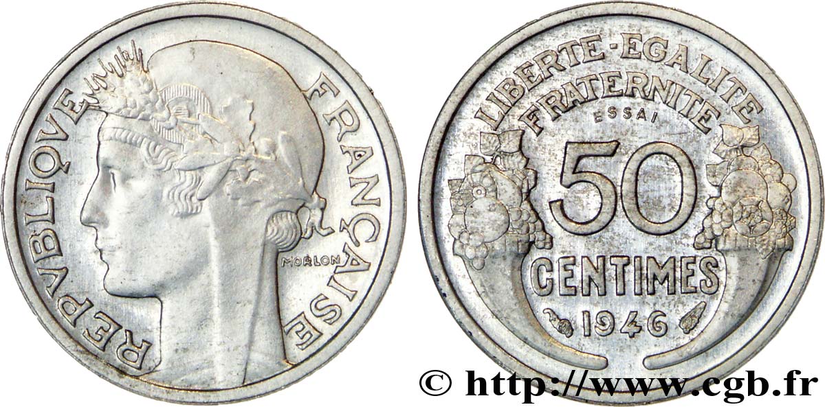 Essai-piéfort de 50 centimes Morlon, légère 1946  F.194/8 var. MS 