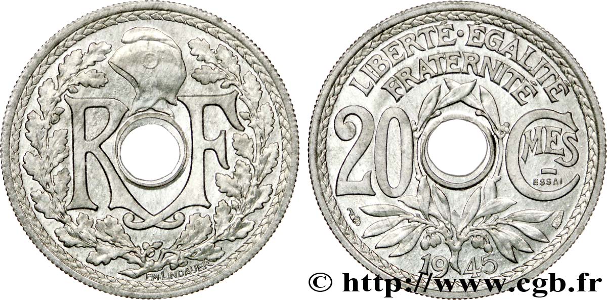 Essai de 20 centimes Lindauer en zinc, lourd ? 1945 Paris F.155/1 ST 