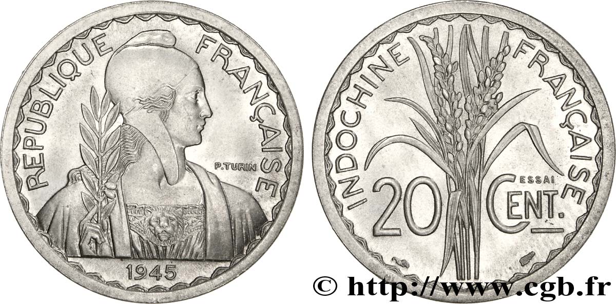 PROVISORY GOVERNEMENT OF THE FRENCH REPUBLIC - INDOCHINE Essai de 20 centimes 1945 Paris MS 