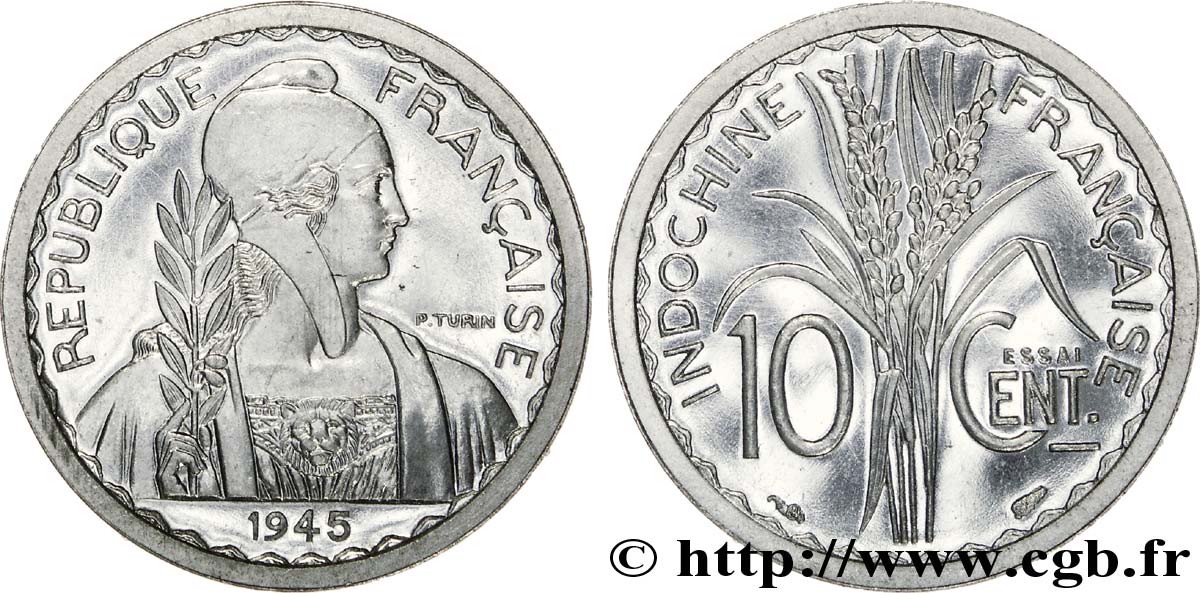 PROVISORY GOVERNEMENT OF THE FRENCH REPUBLIC - INDOCHINE Essai de 10 centimes 1945 Paris MS 
