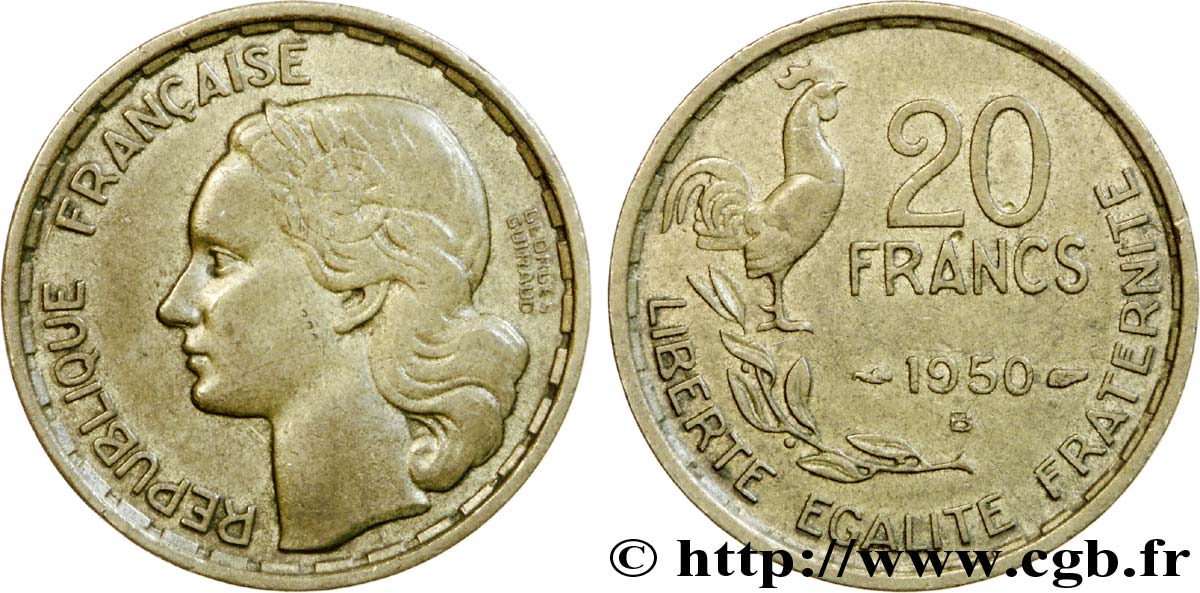 20 francs Georges Guiraud, 4 faucilles 1950 Beaumont-Le-Roger F.401/3 TTB 