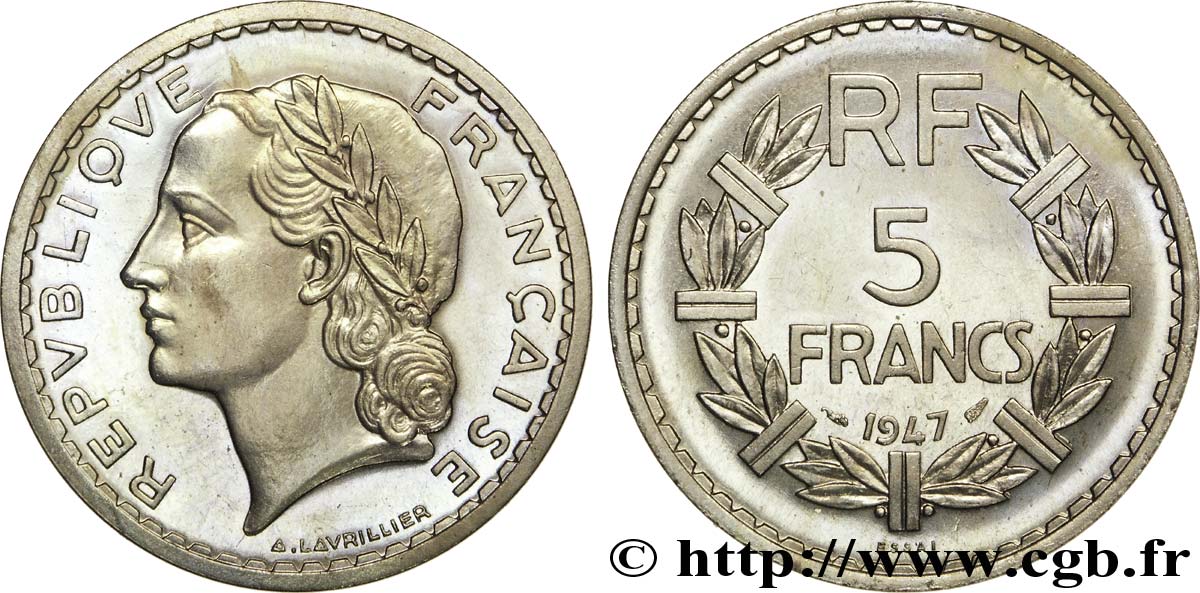 Essai de 5 francs Lavrillier, poids très léger 1947 Paris G.-  MS 