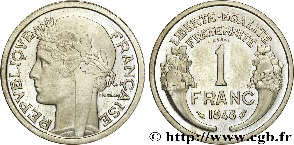 Essai de 1 franc Morlon, cupro-nickel, très léger à 5 g 1948 Paris F.221/13 var. FDC 