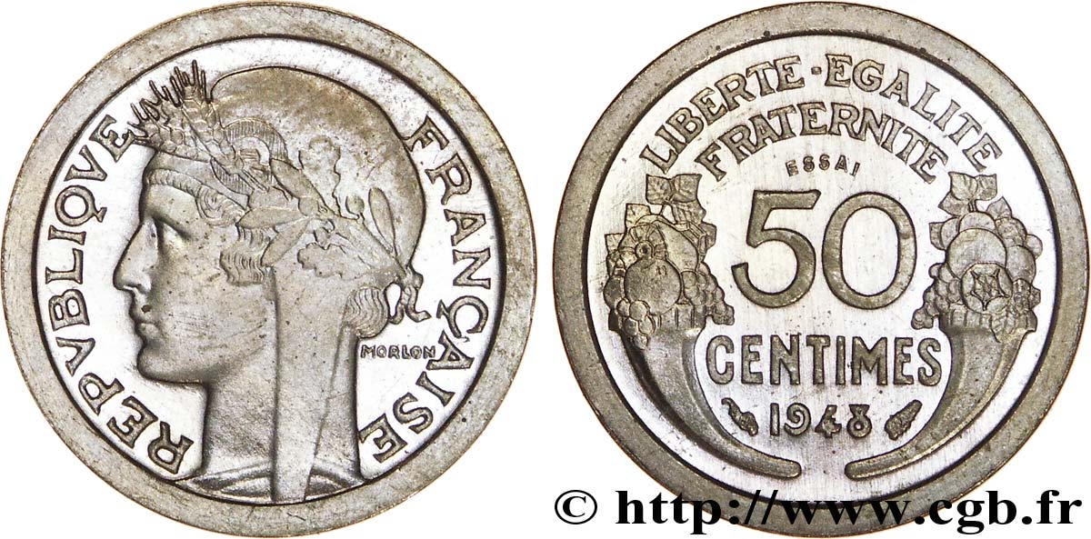 Essai lourd et large de 50 centimes Morlon en cupro-nickel (?) 1948 Paris Maz.2751 (1946) SC 