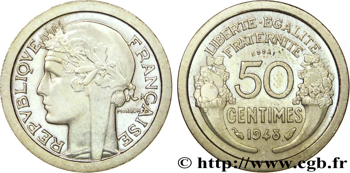 Essai léger et étroit de 50 centimes Morlon en cupro-nickel (?) 1948 Paris Maz.2751 (1946) SC 
