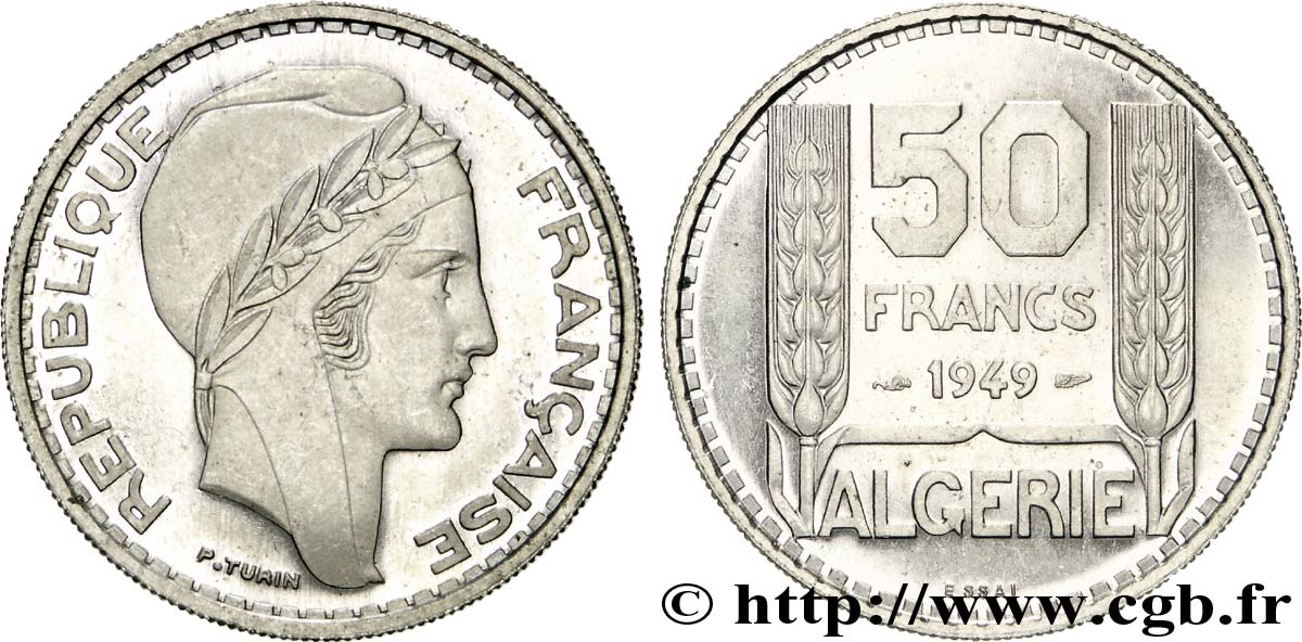 ALGÉRIE - QUATRIÈME RÉPUBLIQUE Essai de 50 francs Turin 1949 Paris MS 