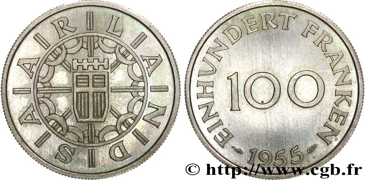 SAARLAND 100 franken, projet intermédiaire 1955 Paris fST 