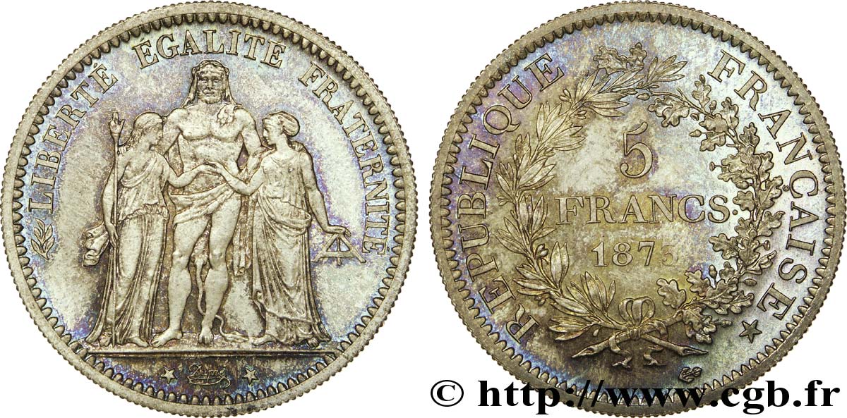 Essai de frappe de la 10 francs Hercule de 1964 au type du 5 francs Hercule, tranche striée 1873 Paris F.334/9 var. MS 