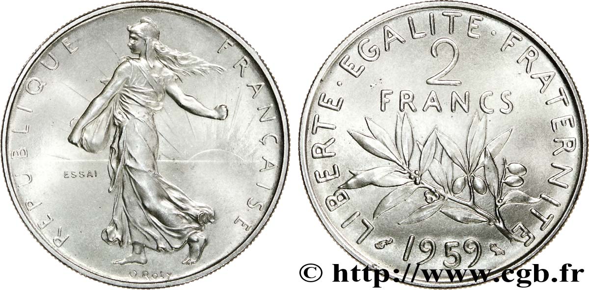 Essai de 2 francs Semeuse nickel 1959 Paris G.540  MS 