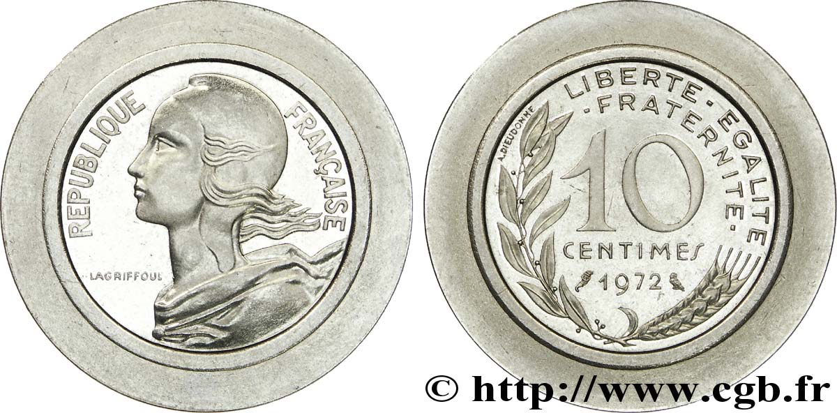 Essai de frappe pour la 2 francs Semeuse nickel avec des coins de 10 centimes 1972 Lagriffoul 1972 Paris G.-  MS 